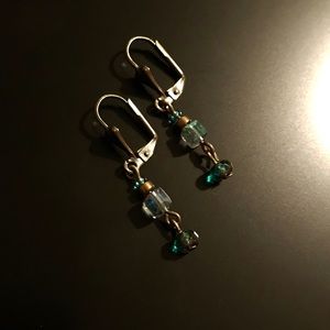 NEW BoHo Iridescent Blue Crystals Bronze Earrings